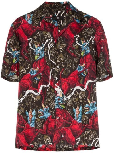 Edward Crutchley Dog Print Short Sleeved Silk Shirt In Black