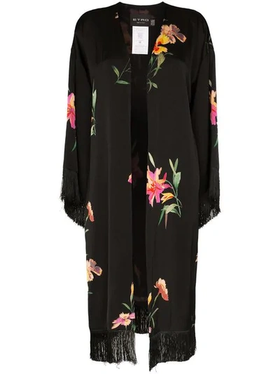 Etro Floral-print Fringed Kaftan In Black