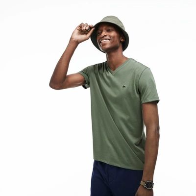 Lacoste Men's V-neck Pima Cotton Jersey T-shirt In Khaki Green
