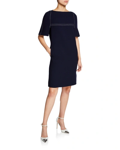 Atelier Caito For Herve Pierre 1/2-sleeve Stitched Dress In Navy