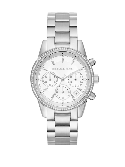 Michael Kors Women's Chronograph Ritz Stainless Steel Bracelet Watch 37mm Mk6428/mk6357/mk6356 In Silver