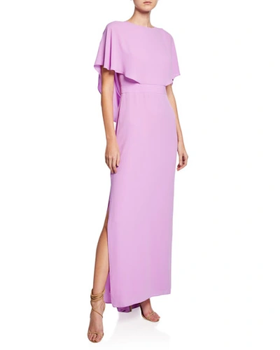 Halston Heritage Cape-sleeve High-neck Gown With Draped Back Detail