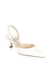 Manolo Blahnik Carolyne 50 Patent Leather Slingback Pumps In White