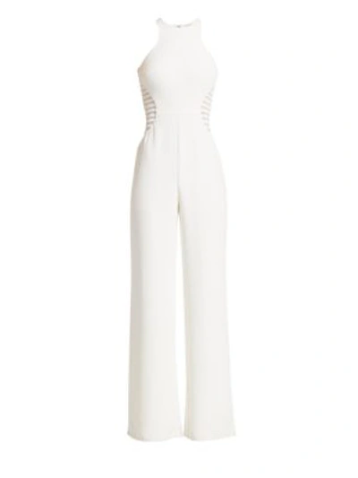 Halston Heritage Sleeveless High-neck Jumpsuit With Stripe Applique In Chalk