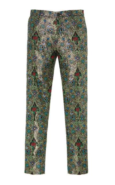 Dolce & Gabbana Floral Jacquard Pants In Metallic