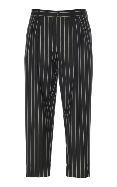 Dolce & Gabbana Pinstriped Wool-blend Cropped Pants In Metallic