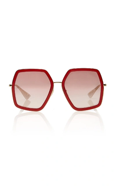 Gucci Hexagon-frame Metal Sunglasses In Red