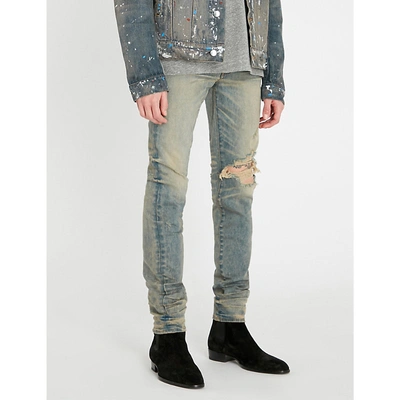 Amiri Ripped Regular-fit Straight Jeans In Dirty Indigo