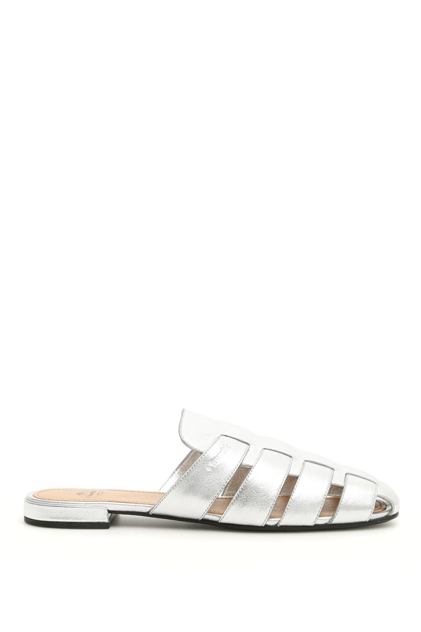silver mule sandals