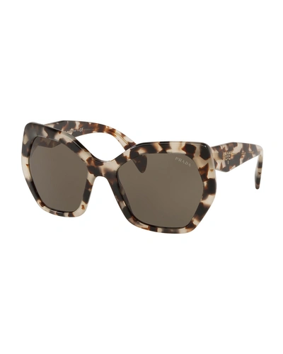 Prada Heritage Hexagonal Sunglasses, Black In Spotted Brown