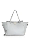 Valentino Garavani Rockstud Medium Leather Satchel In Pastel Grey