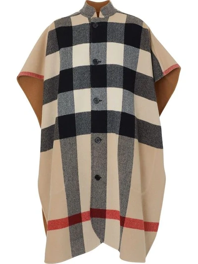 Burberry Reversible Check Wool Blend Poncho In Brown