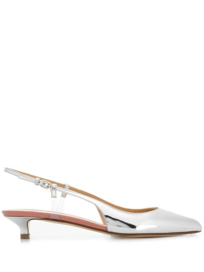 Francesco Russo Pvc-trimmed Metallic Leather Slingback Pumps In Silver
