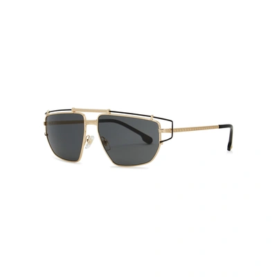 Versace Gold-tone Aviator-style Sunglasses In Grey
