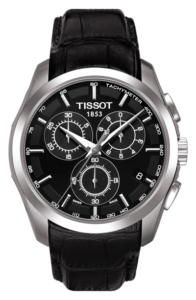 Tissot Couturier Chronograph Leather Strap Watch, 41mm In Black/ Silver