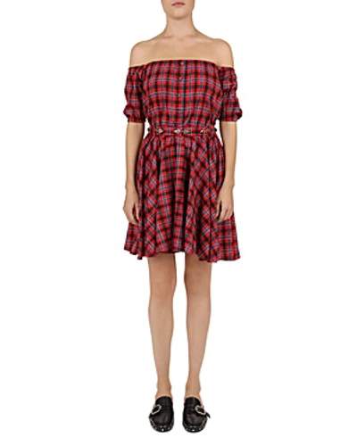 The Kooples Off-the-shoulder Plaid Dress In Red