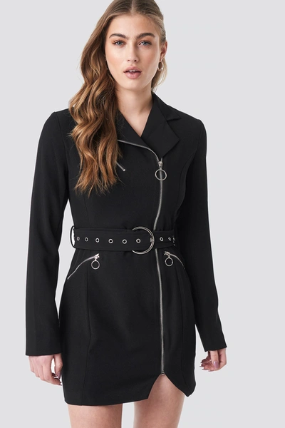 Donnaromina X Na-kd Belted Zip Detail Blazer Dress Black