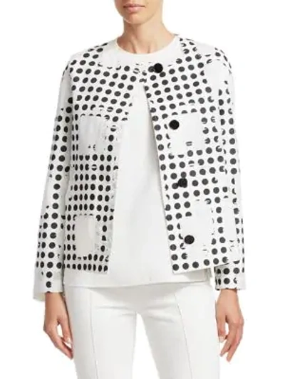 Akris Punto Window Dot Collarless Jacket In Crema Nero