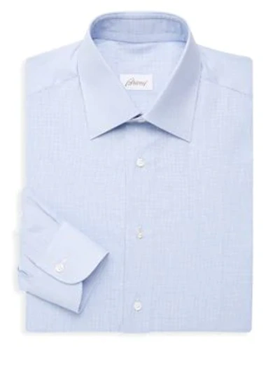 Brioni Microcheck Cotton Shirt In Cloud