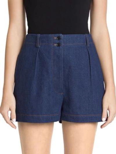 Alaïa One Pocket Denim Shorts In Marine