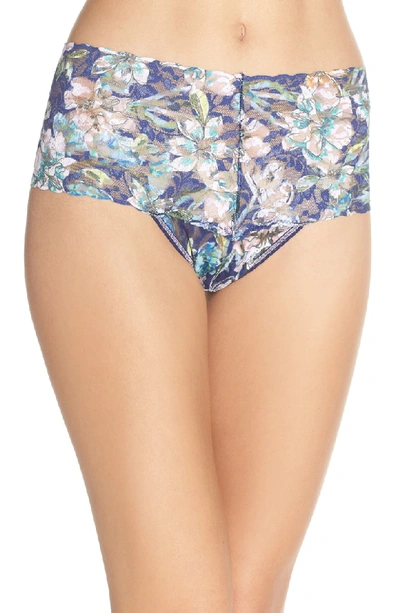 Hanky Panky Felice Floral Retro Thong In Blue Multi