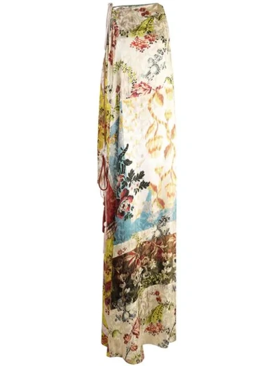 Oscar De La Renta Floral Print Maxi Dress In Neutrals