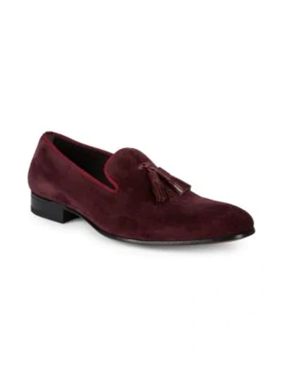 Mezlan Velvet Tassel Loafers In Burgundy