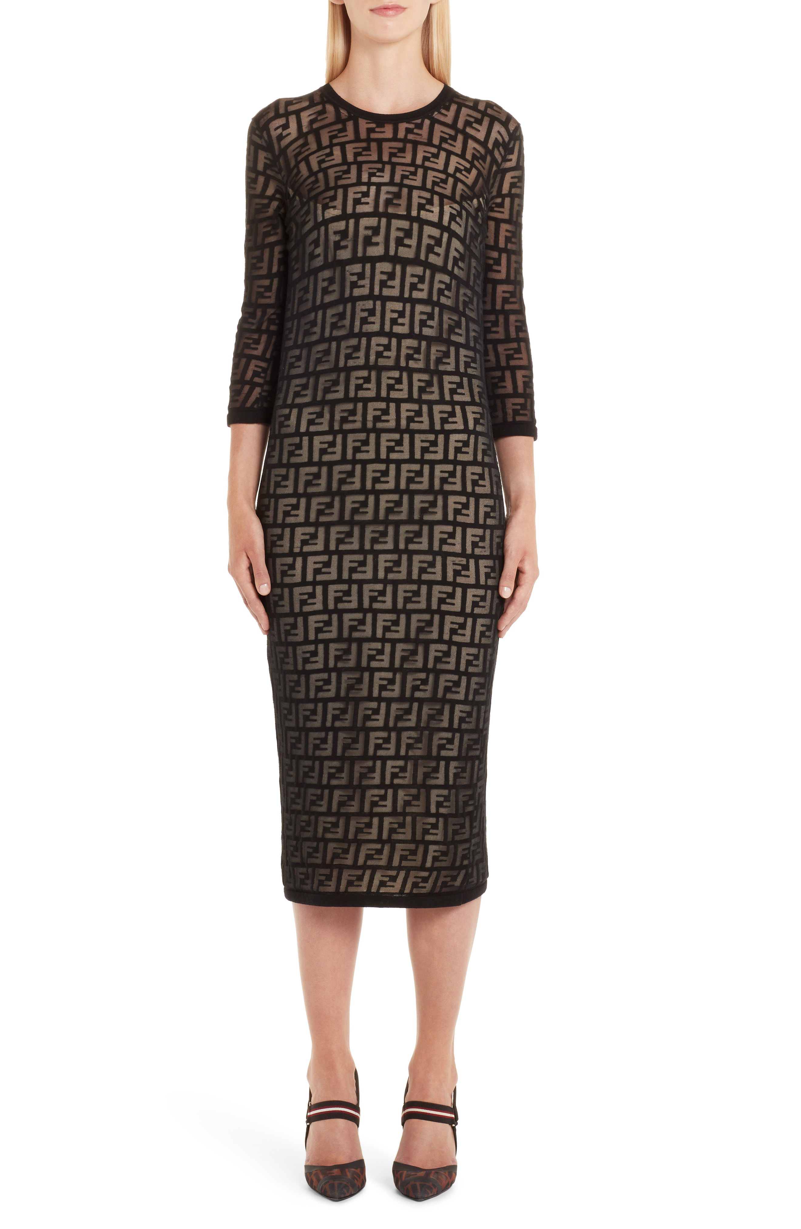 Fendi Ff Devore Knit Dress In Black | ModeSens