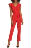 Adelyn Rae Cai Ruffle Cap Sleeve Jumpsuit In Red