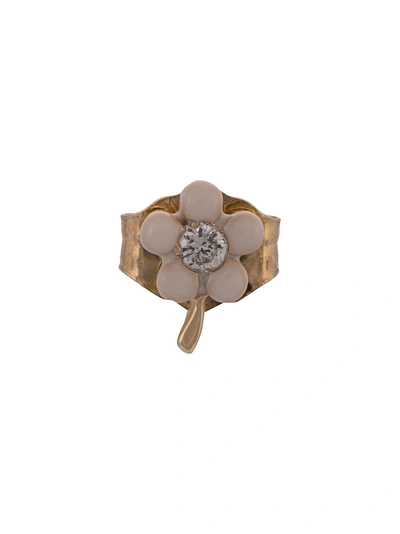 Alison Lou 14kt Yellow Gold, Pink Enamel And Diamond Flower Stud In 金色