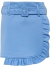 Prada Belted Ruffle Mini Skirt In Blue