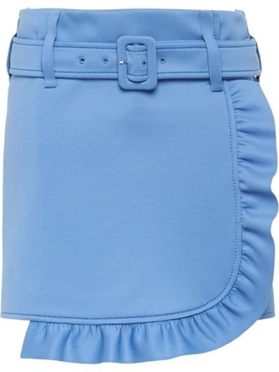 Prada Belted Ruffle Mini Skirt In Blue