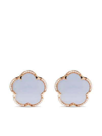 Pasquale Bruni Bon Ton 18k Rose Gold, Light Blue Chalcedony & Diamond Stud Earrings In Blue/rose Gold
