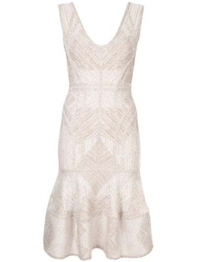 Herve Leger Fitted Midi Dress In Metallic