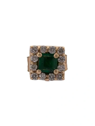 Alison Lou 14kt Yellow Gold, Green Emerald And Diamond Stud In 金色