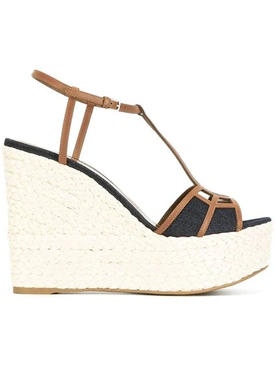 Sergio Rossi Leather And Denim Wedge Sandals