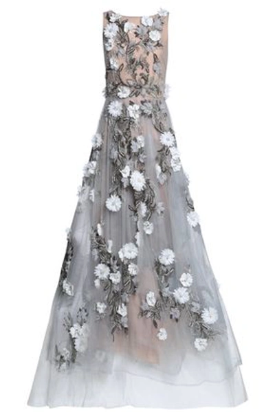 Marchesa Woman Embellished Tulle Gown Light Gray