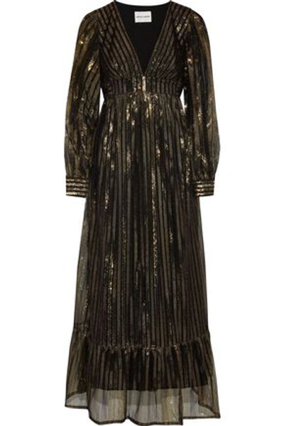 Antik Batik Woman Chai Metallic Striped Tulle Maxi Dress Gold
