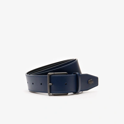 Lacoste Men's Engraved Buckle Leather Belt In Navy