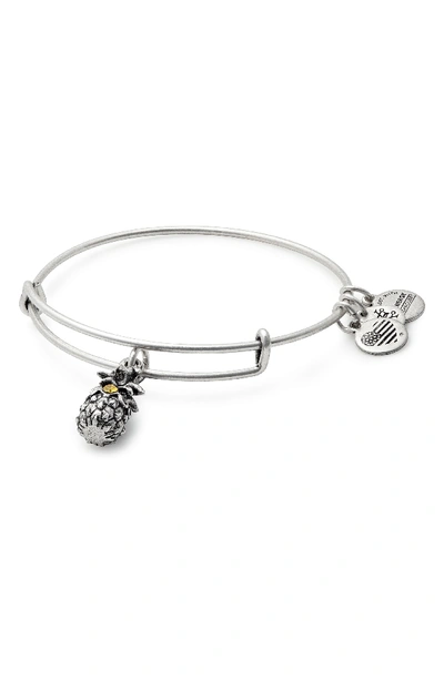 Alex And Ani Pineapple Adjustable Wire Bangle In Russian Silver