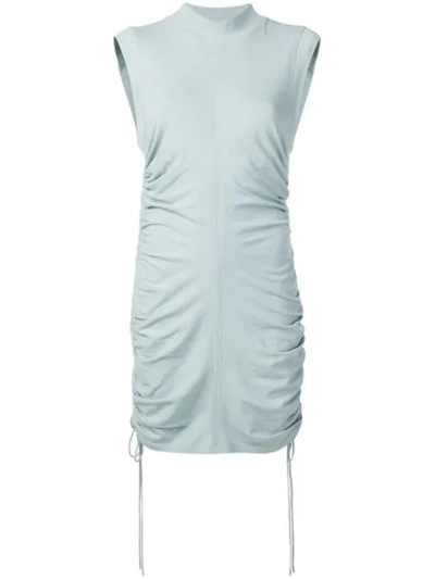 Alexander Wang T High-neck Ruched Jersey Dress With Ties In Blue