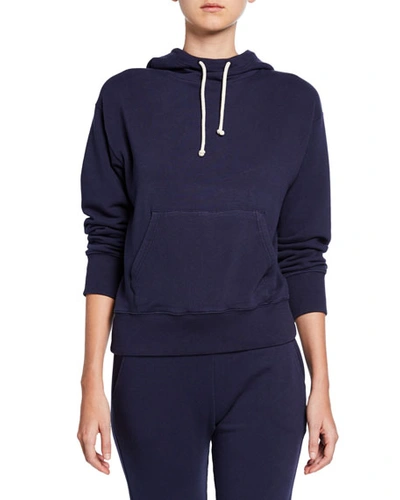 Vince Stretch Cotton Pullover Hoodie In Midnight
