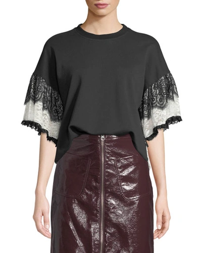 Mcq By Alexander Mcqueen Lace Tiered-sleeve T-shirt In Black/white