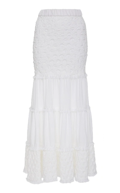 Alexis Geras Texture-panel Ruffled Stretch-jersey Skirt In White