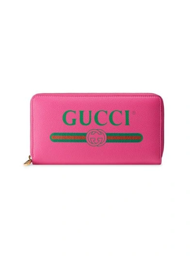 Gucci Pink Logo Leather Zip Around Wallet