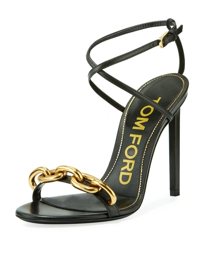 Tom Ford Leather Sandals With Chain Trim In Black