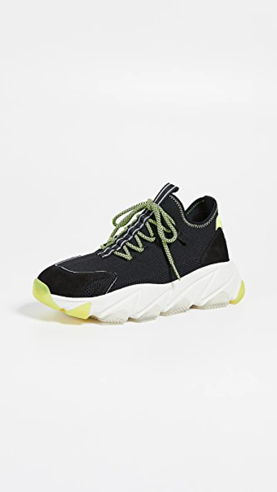 Ash Excape Lace-up Sock Sneakers In Black/ Silver/ Yellow Fabric