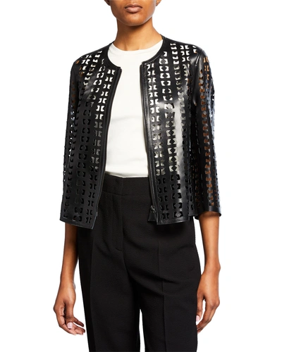 Akris Audrey Laser Cut Leather Jacket In Black