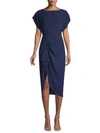 Misha Collection Kendall Gathered Crepe Midi Dress In Navy
