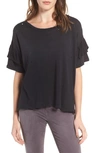 Current Elliott Current/elliott The Ruffle Roadie Distressed-trim Tee In Washed Black Destroy